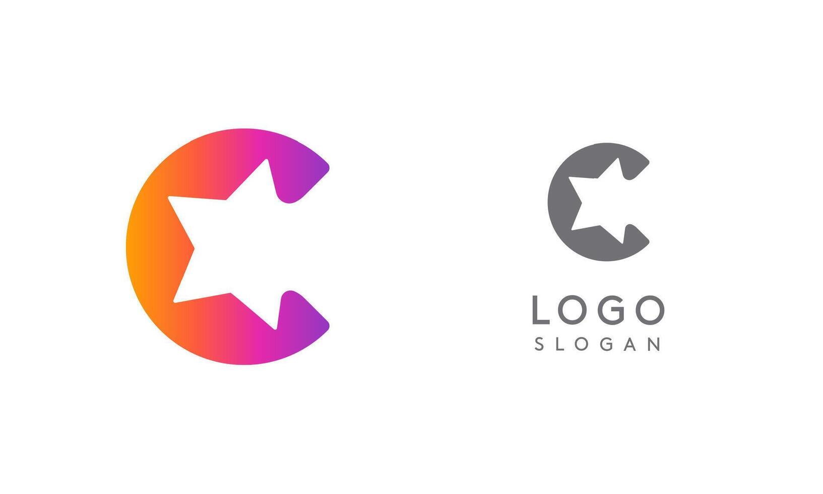 Letter c star, vibrant gradient colored logo for media, entertainment, technology, startup, social networking, communication, digital marketing industries. illustration vector
