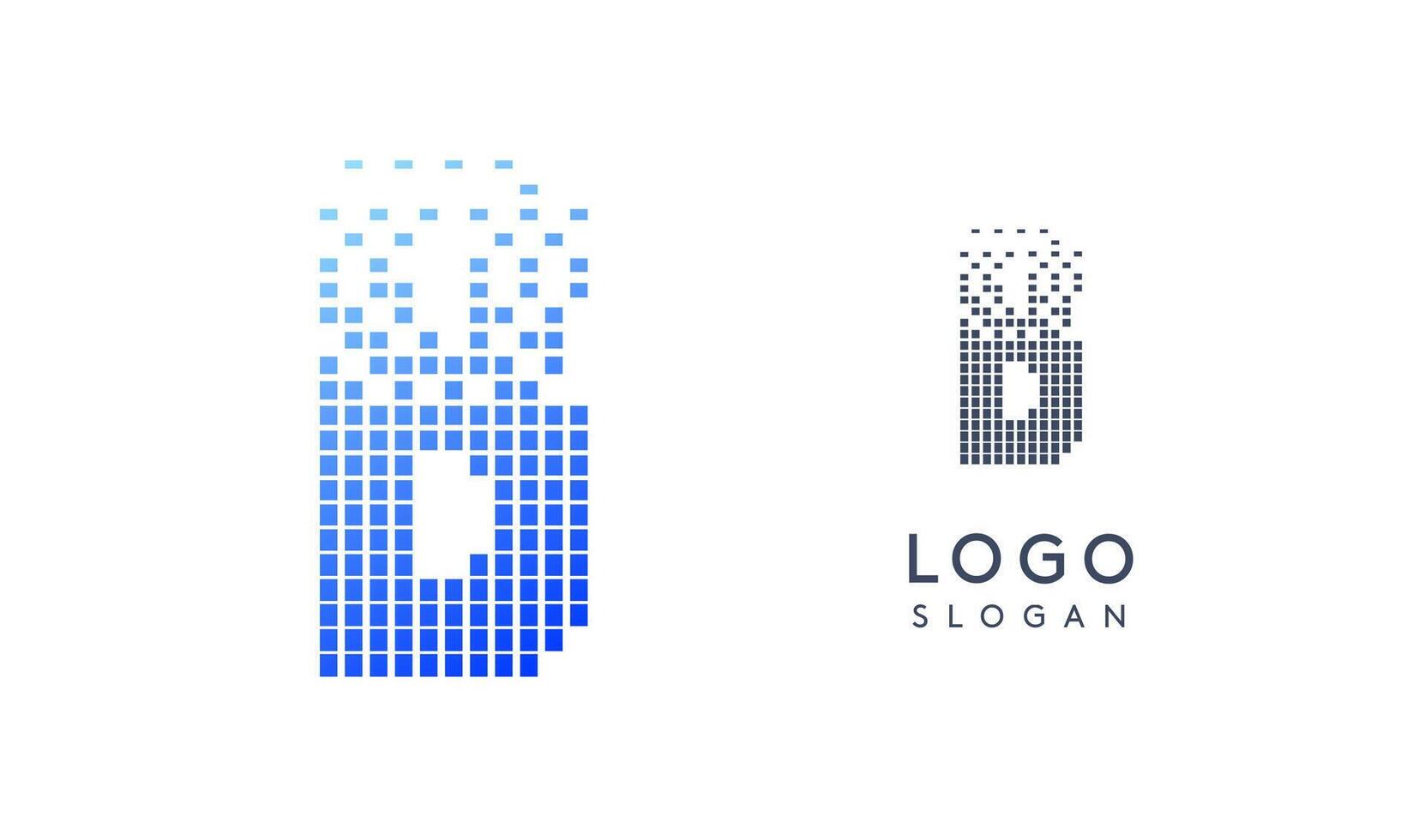 Pixelated Letter B transitioning into scattered pixels with gradient colors creating modern, digital effect like equalizer. Abstract logo for tech software and digital media. illustration. vector