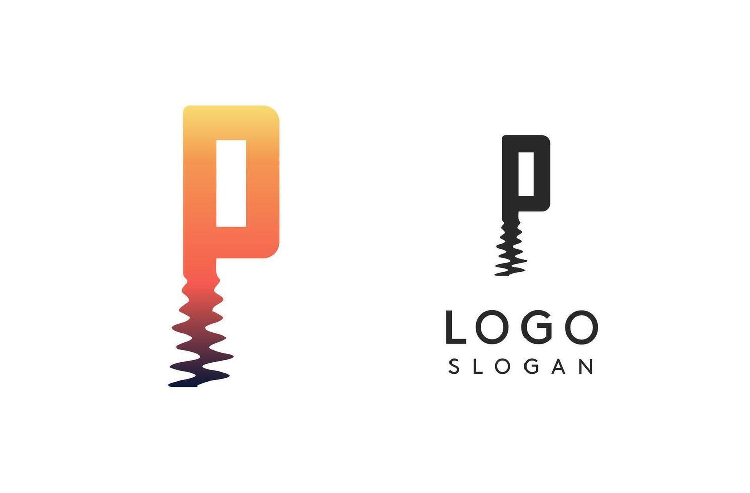 Letter P logo template, sunset reflection on water or sunset path logotype design for creative agencies, environment groups, design studios, tech companies, startups. illustration vector