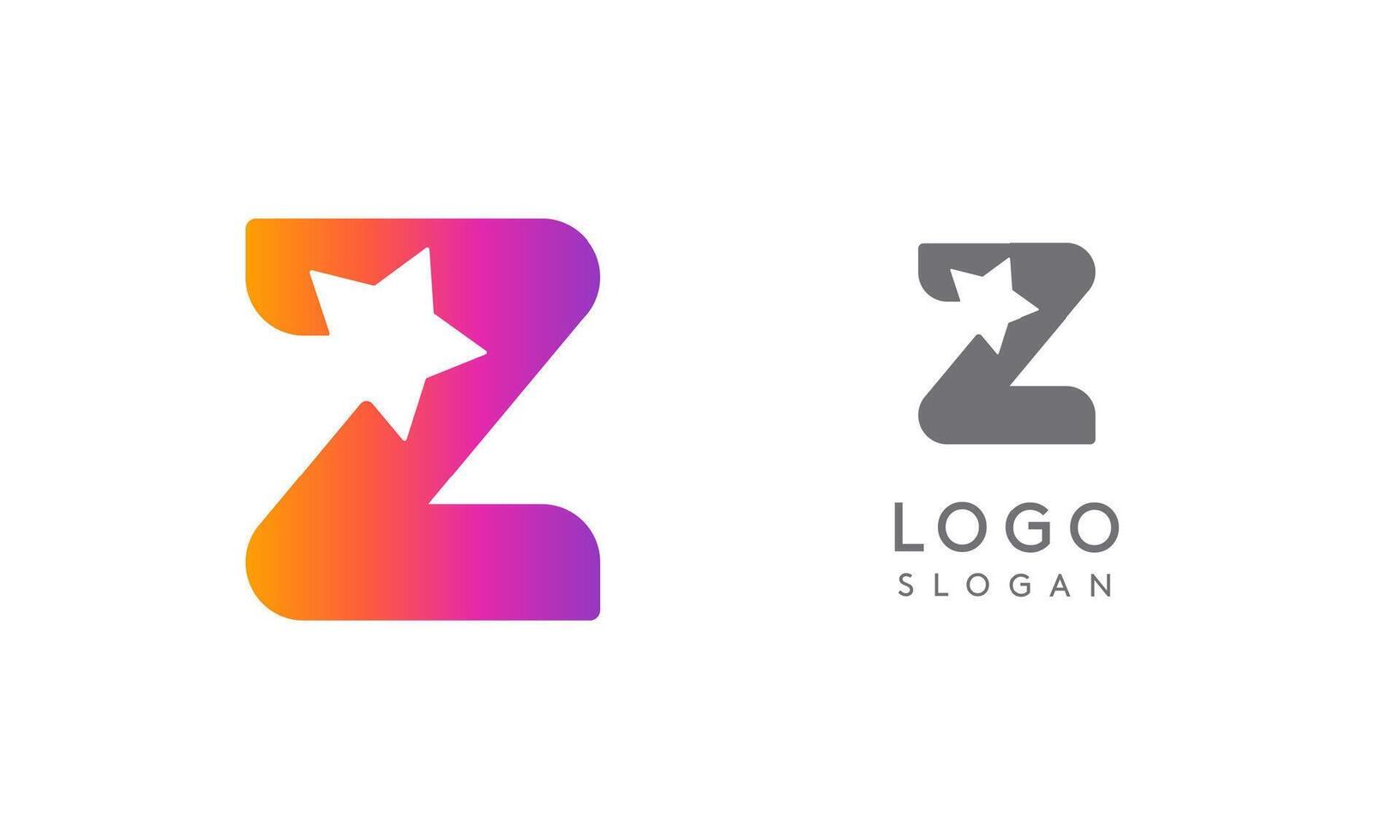 Letter z star, vibrant gradient colored logo for media, entertainment, technology, startup, social networking, communication, digital marketing industries. illustration vector