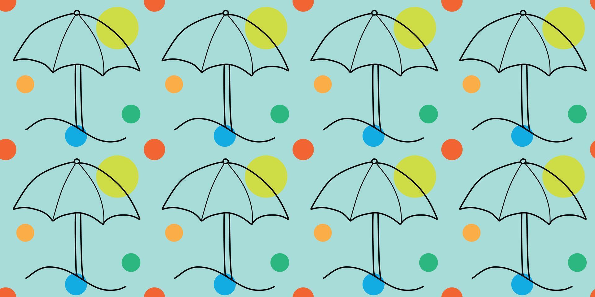Linear Seamless Beach Umbrella pattern with Abstract color Shapes. Happy vacation time on the sea. Flat illustration Isolated on Pink background. Decorative Template, Summer season concept. vector