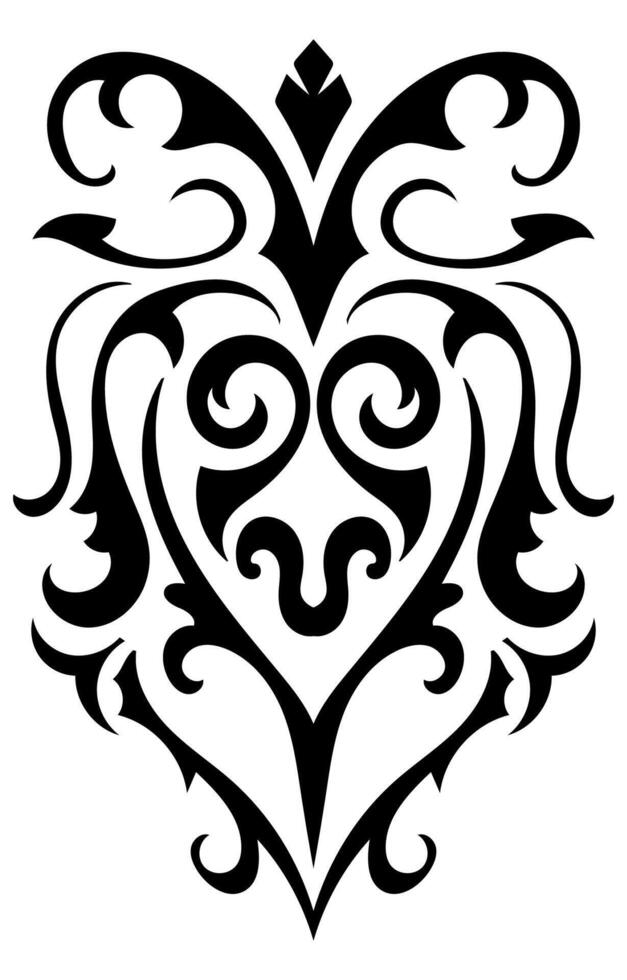 Damask Style swirl doodle flower twin heart bird and fire leaf symbol of nature concept designed for art tattoo frame fabric pattern texture wallpaper vector
