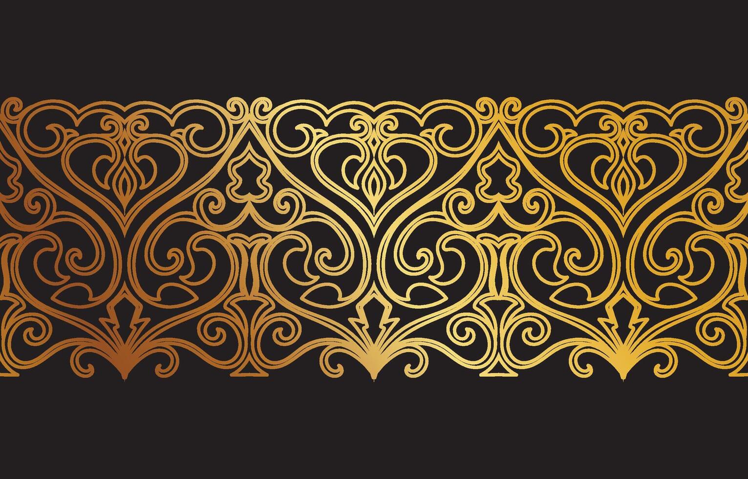 Golden Opulence A seamless pattern of ornate golden arabesques against a luxurious black background, perfect for elegant designs. vector