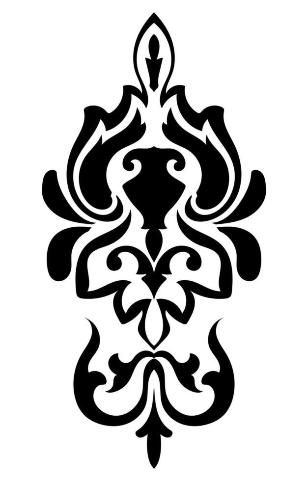 Damask Style swirl doodle flower twin heart bird and fire leaf symbol of nature concept designed for art tattoo frame fabric pattern texture wallpaper vector
