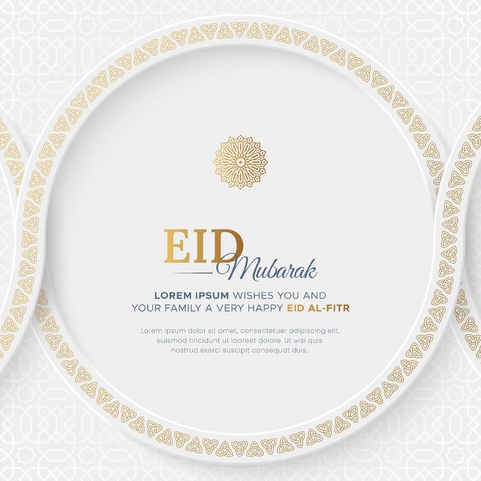 Eid Mubarak Islamic social media post intricate Islamic art with Geometric Patterns and borders vector