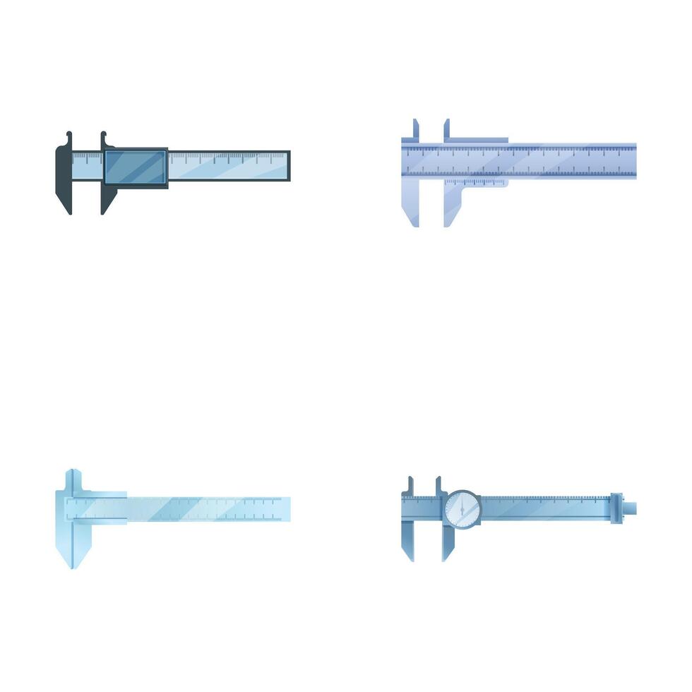 Rule caliper icons set cartoon vector. Dial electronic or mechanical caliper vector