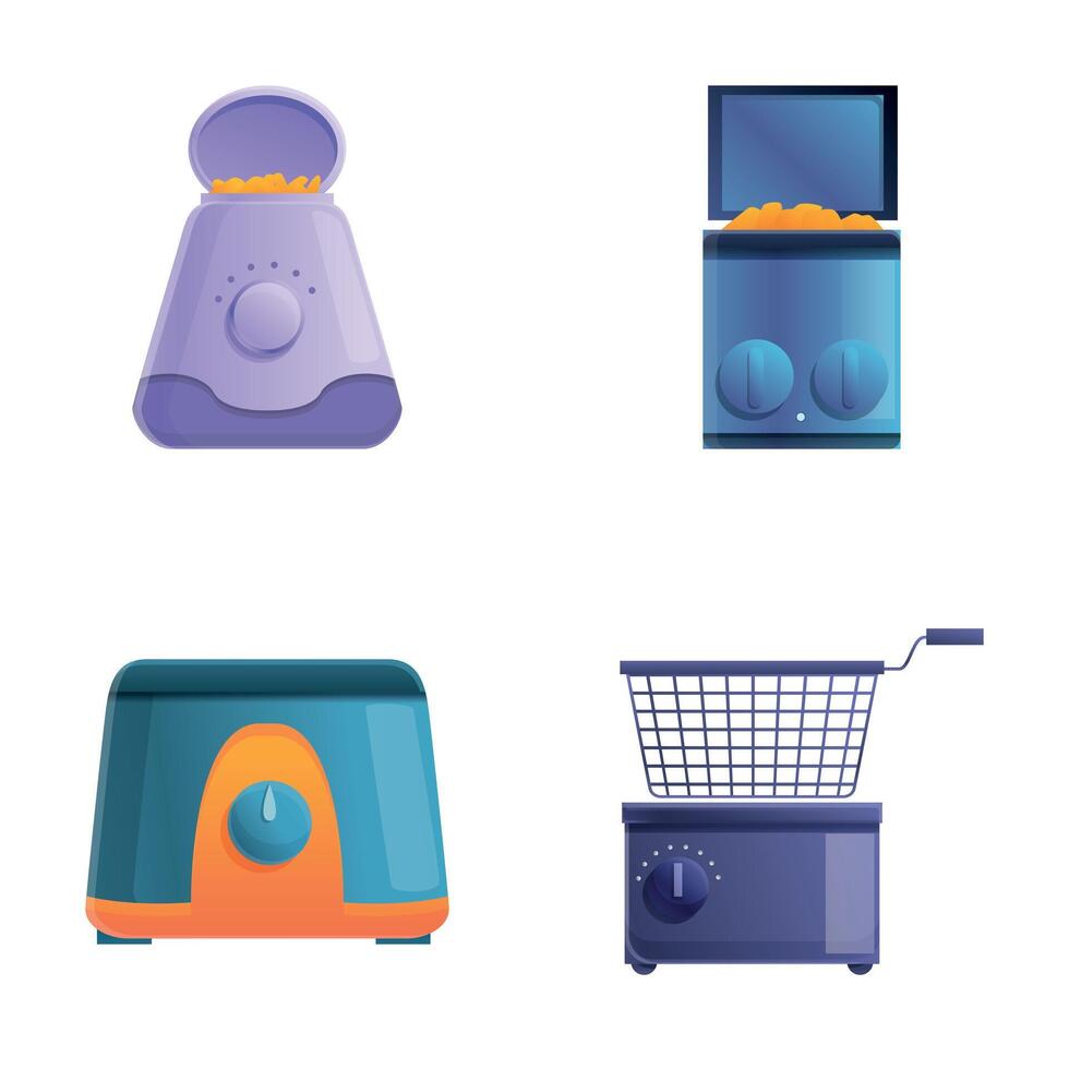 Fryer icons set cartoon vector. Various new deep fat fryer vector