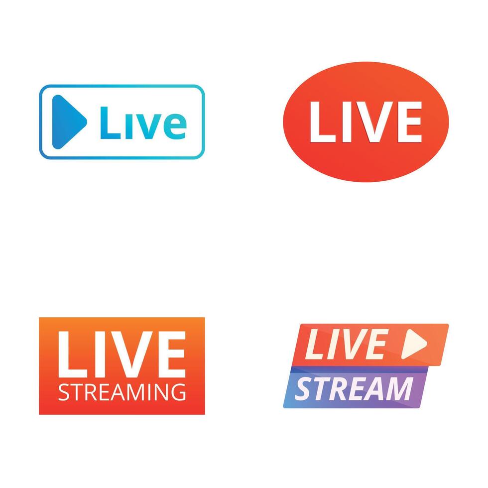 Tv stream icons set cartoon vector. Broadcasting video news vector