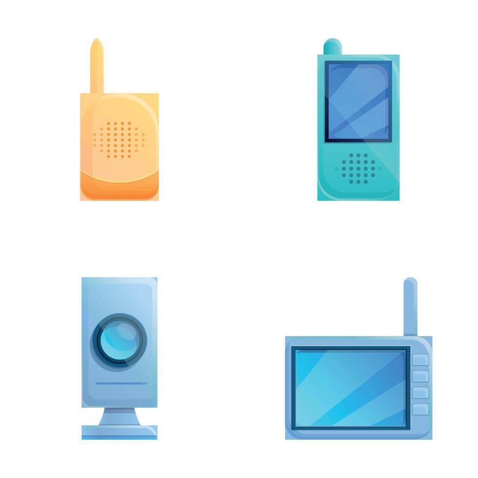 Neonatal nanny icons set cartoon vector. Various electronic baby monitor vector