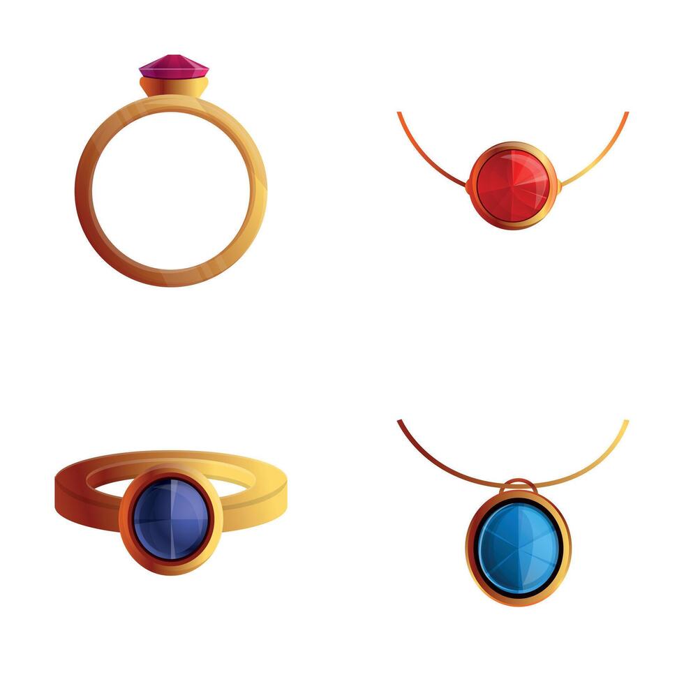 Gem jewelry icons set cartoon vector. Woman jewelry vector