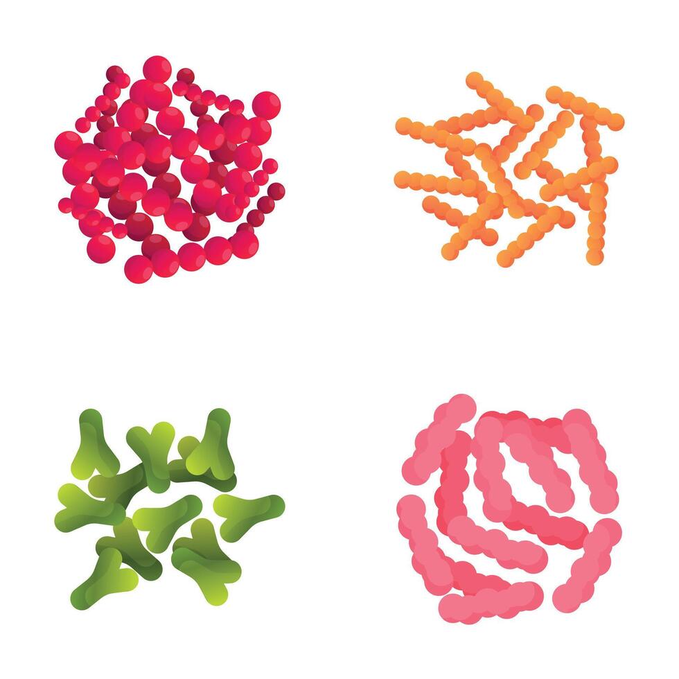 Colorful bacteria icons set cartoon vector. Various bacteria virus and protozoa vector