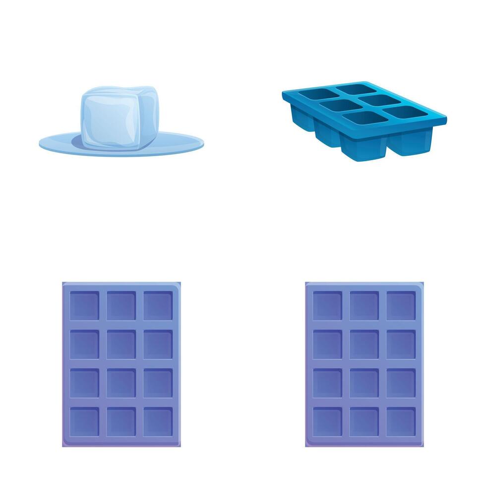 Cube tray icons set cartoon vector. Various plastic ice mold vector