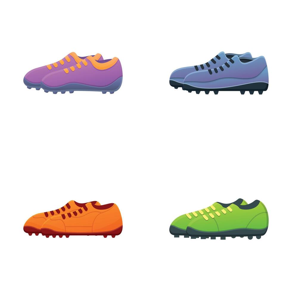 Soccer footwear icons set cartoon vector. Various soccer shoe vector