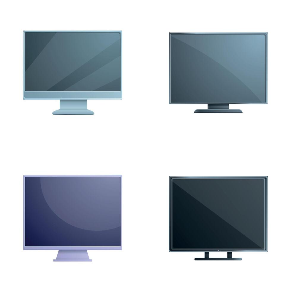 Lcd monitor icons set cartoon vector. Tv and computer monitor screen vector