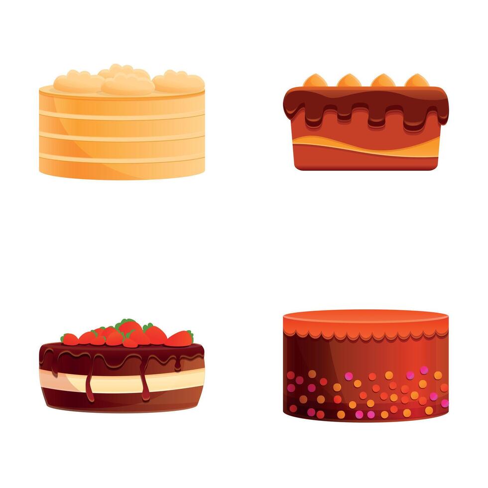 Holiday cake icons set cartoon vector. Various celebration cake vector
