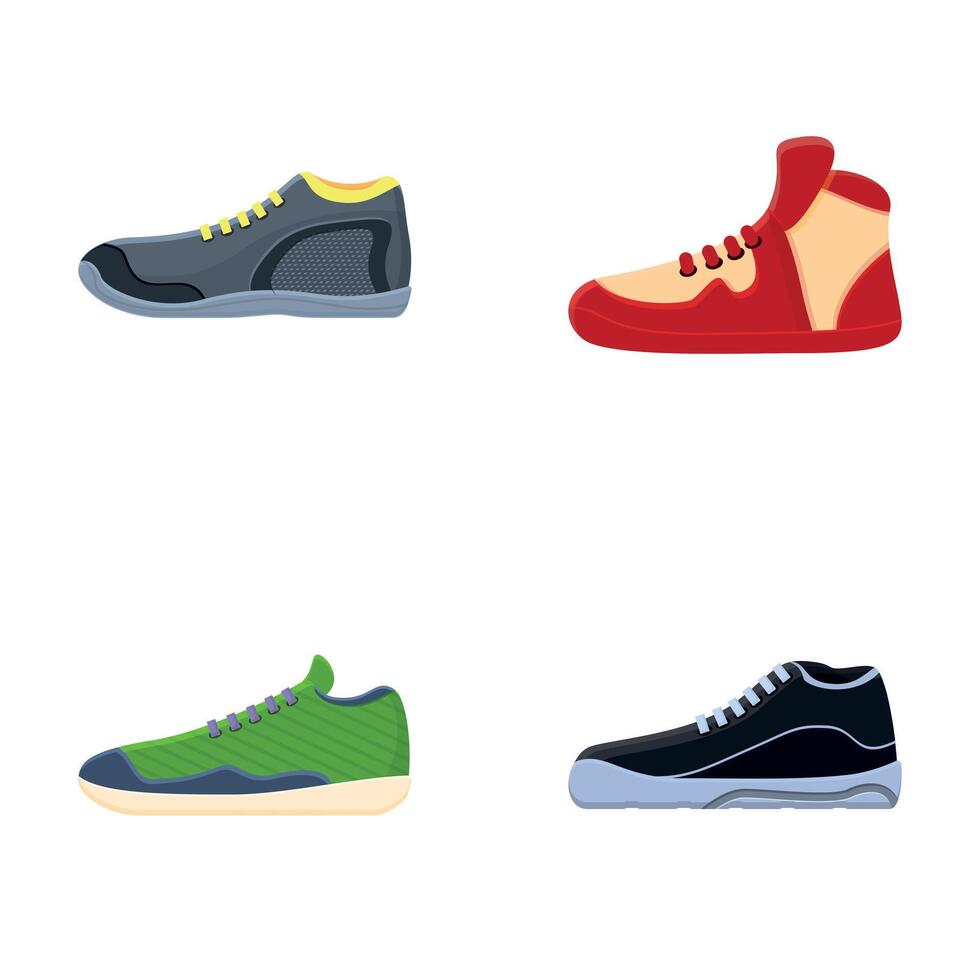 Various sneaker icons set cartoon vector. Shoe for training and running vector
