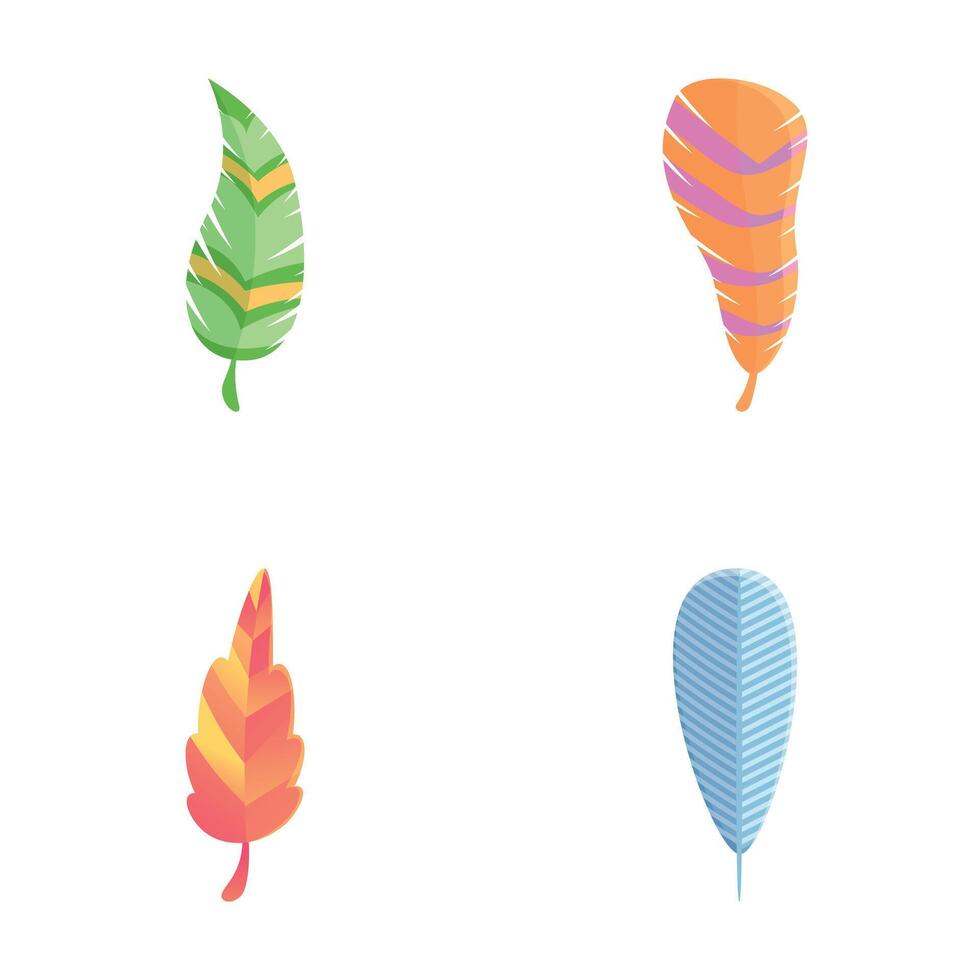 Bright feather icons set cartoon vector. Vibrant multicolored feather vector
