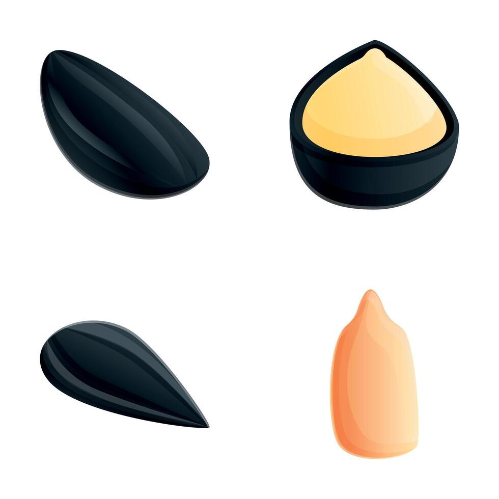 Fresh seed icons set cartoon vector. Peeled and unshelled sunflower seed vector