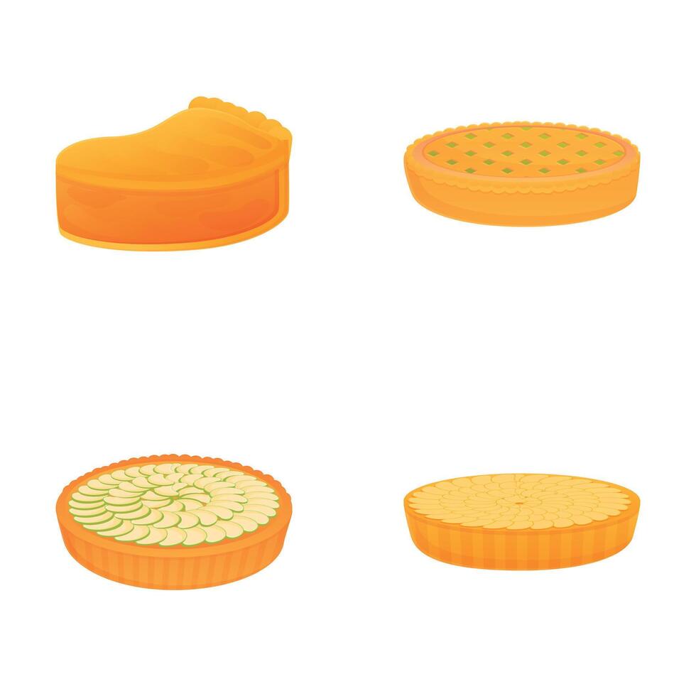 Homemade pie icons set cartoon vector. Fresh delicious pie whole and slice vector