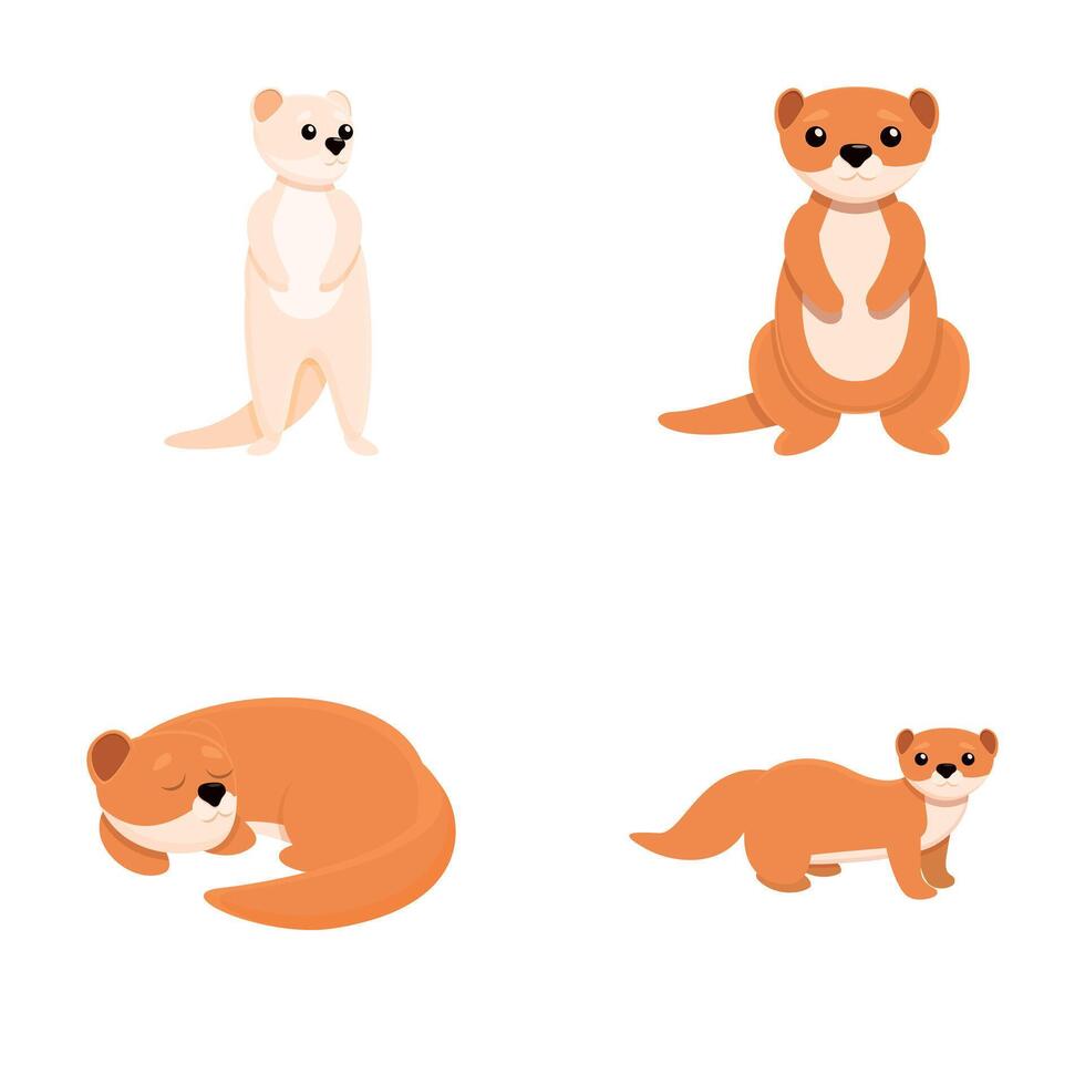 Mink animal icons set cartoon vector. Cute funny cartoon mink vector