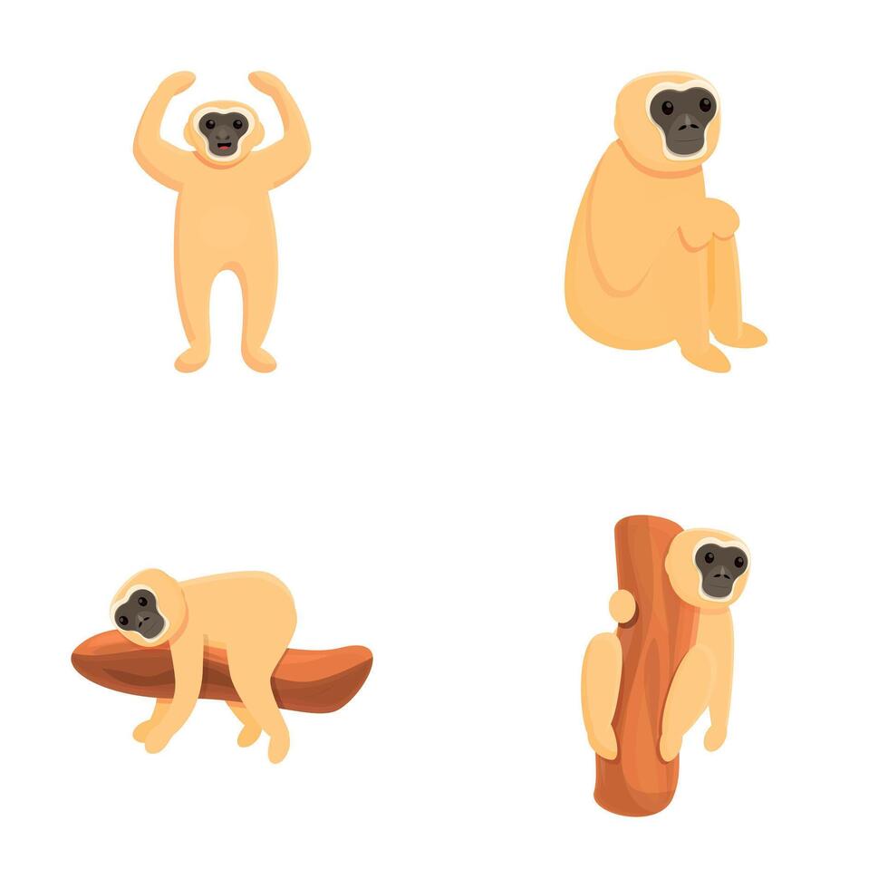 Gibbon monkey icons set cartoon vector. Gibbon primate mammal vector