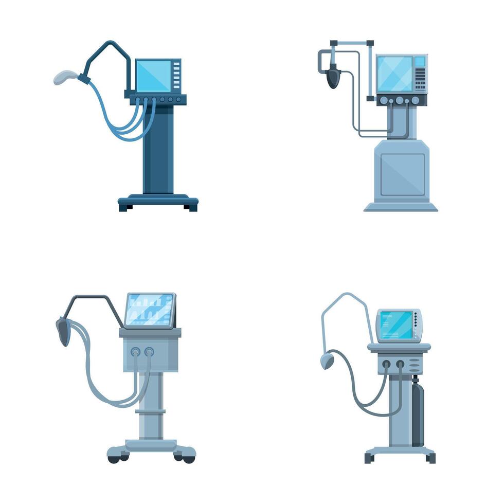 Breathing ventilator icons set cartoon vector. Various lung ventilation machine vector