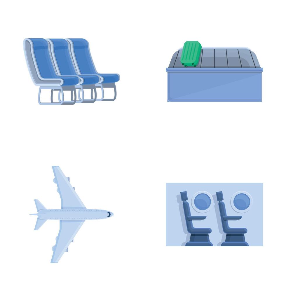 Flight icons set cartoon vector. Attribute of air travel worldwide vector