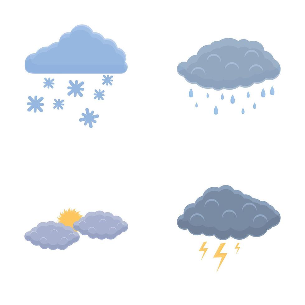 Weather change icons set cartoon vector. Cloud with rain thunderstorm and snow vector