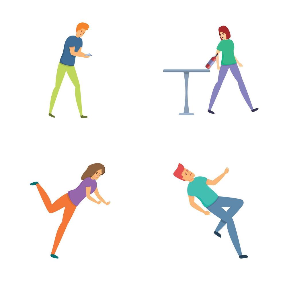 Home accident icons set cartoon vector. Case of physical trauma vector