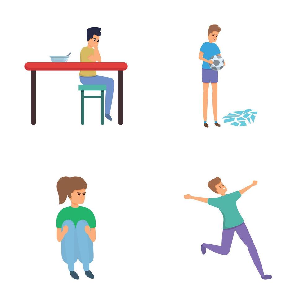 Bad luck icons set cartoon vector. Case of physical trauma vector