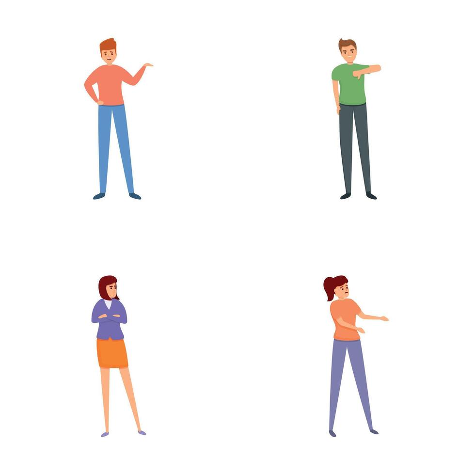Dissatisfaction icons set cartoon vector. People with negative gesture vector