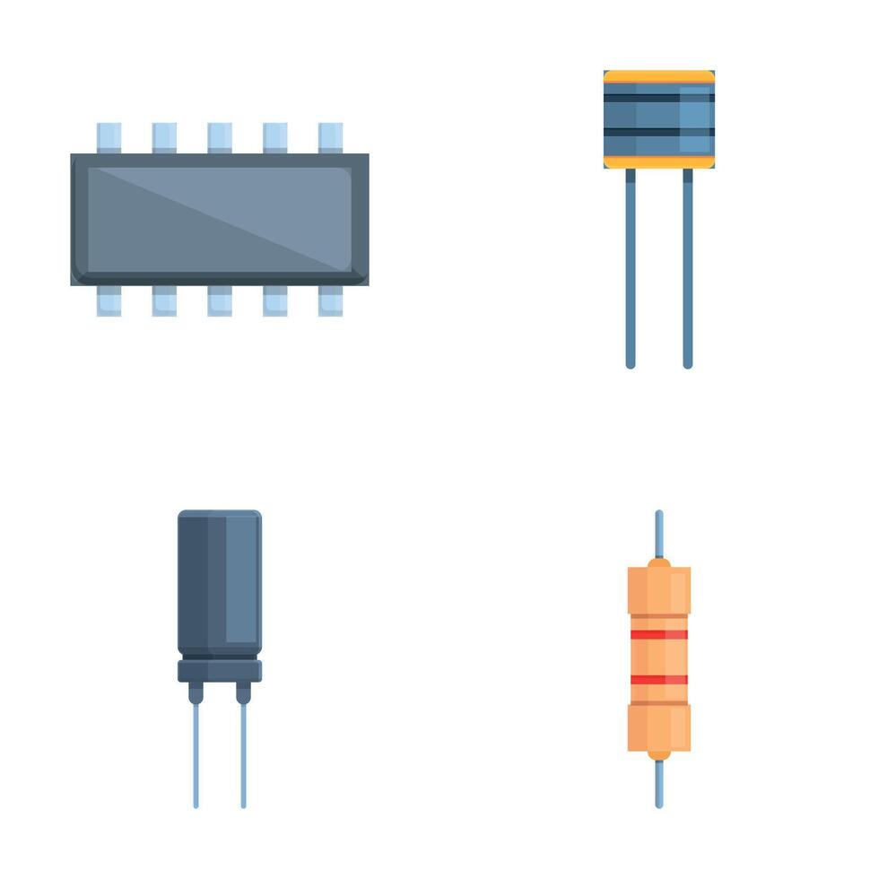 Electrical resistor icons set cartoon vector. Various resistor and capacitor vector