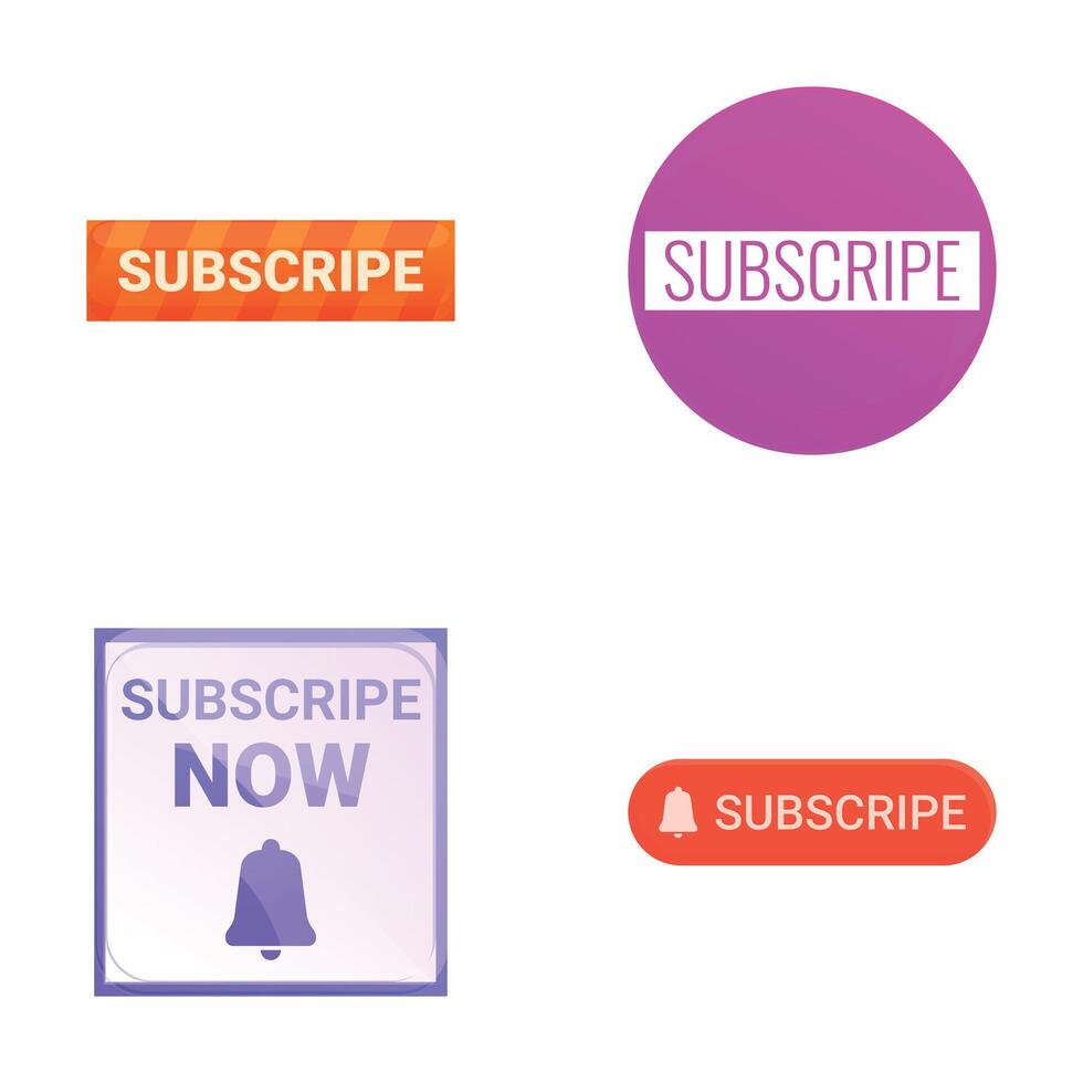 Subscribe symbol icons set cartoon vector. Various subscribe button vector