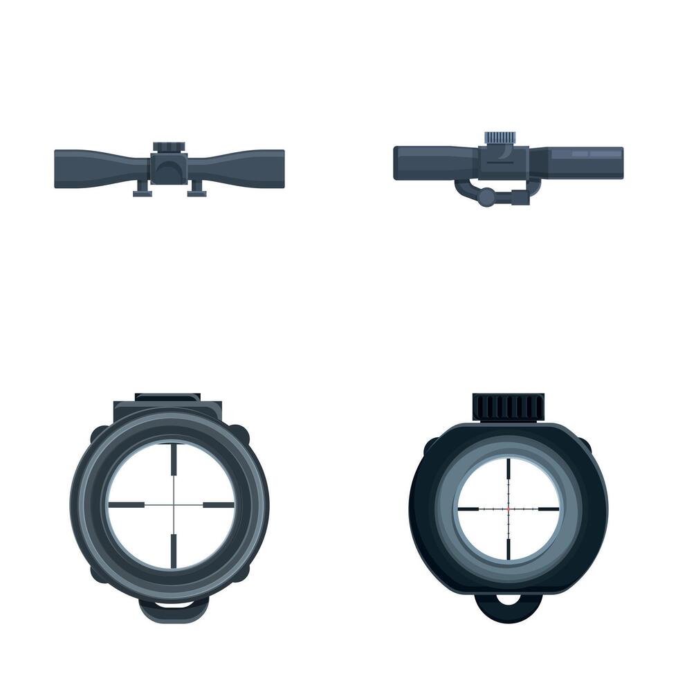 Sniper scope icons set cartoon vector. Various sniper optical sight vector