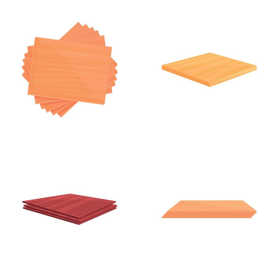 Hardwood plank icons set cartoon vector. Timber such as parquet and laminate vector