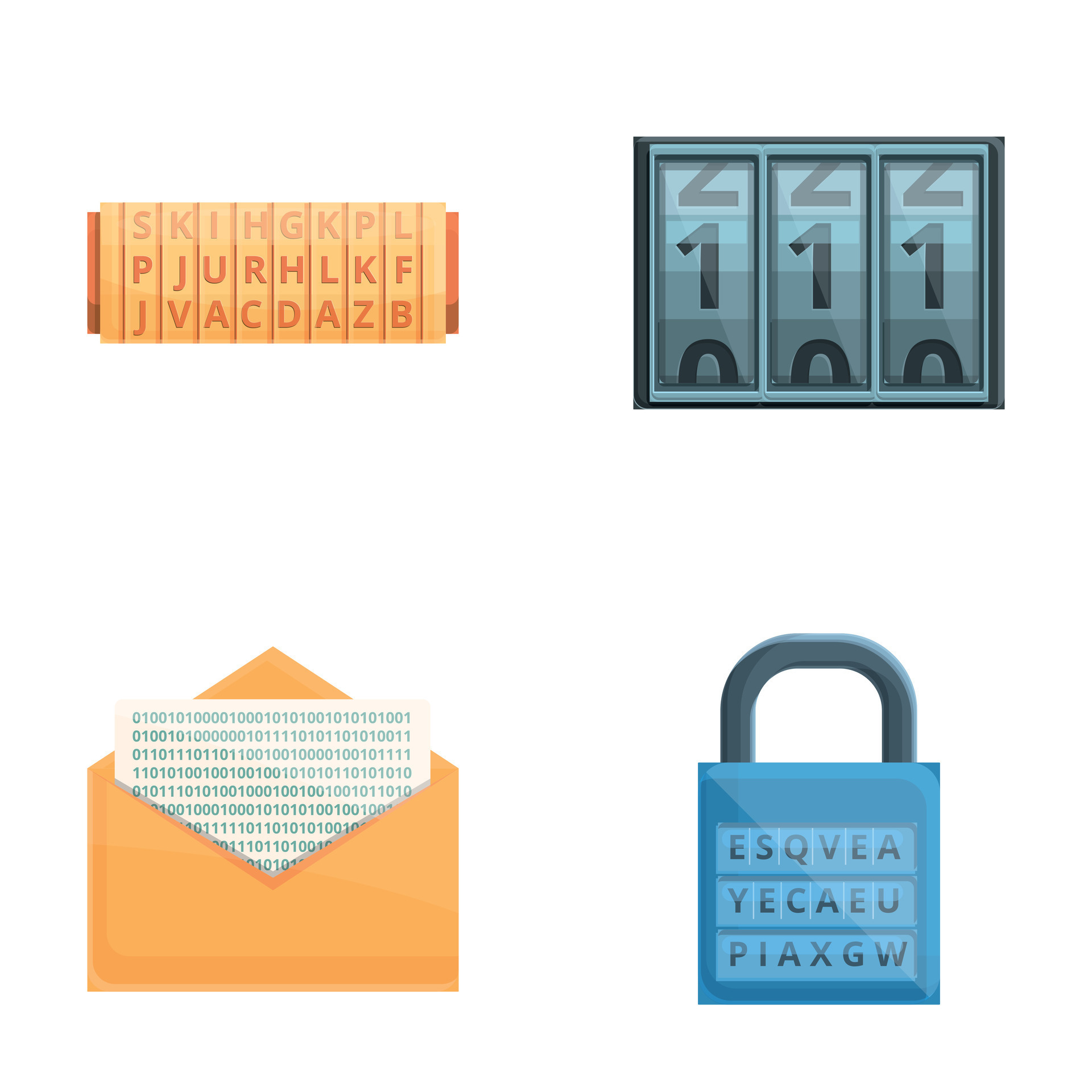 Encryption icons set cartoon vector. Various type of encryption ...