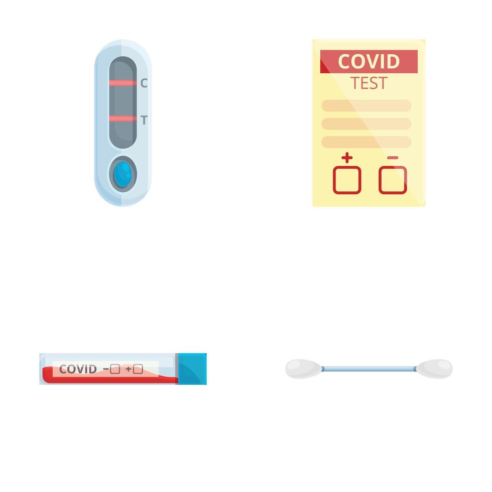 Blood test icons set cartoon vector. Positive test result for coronavirus vector