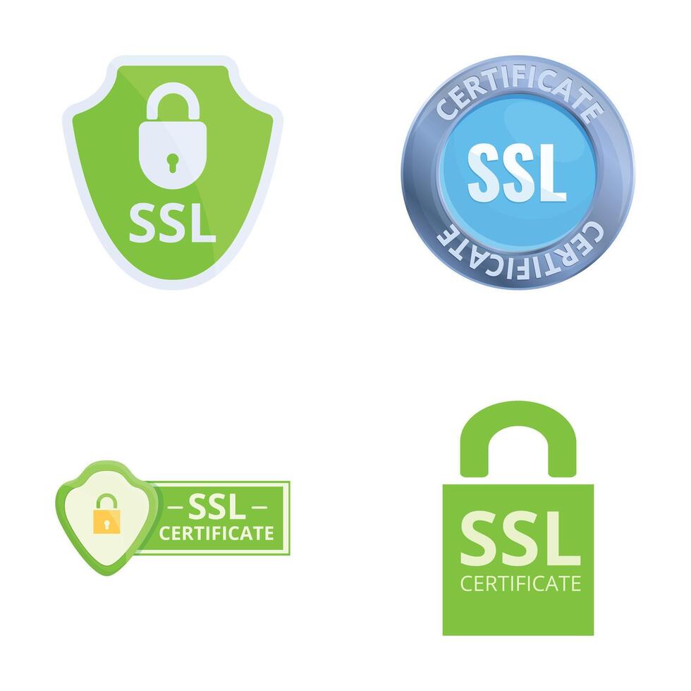 Secure connection icons set cartoon vector. Secure sockets layer certificate vector