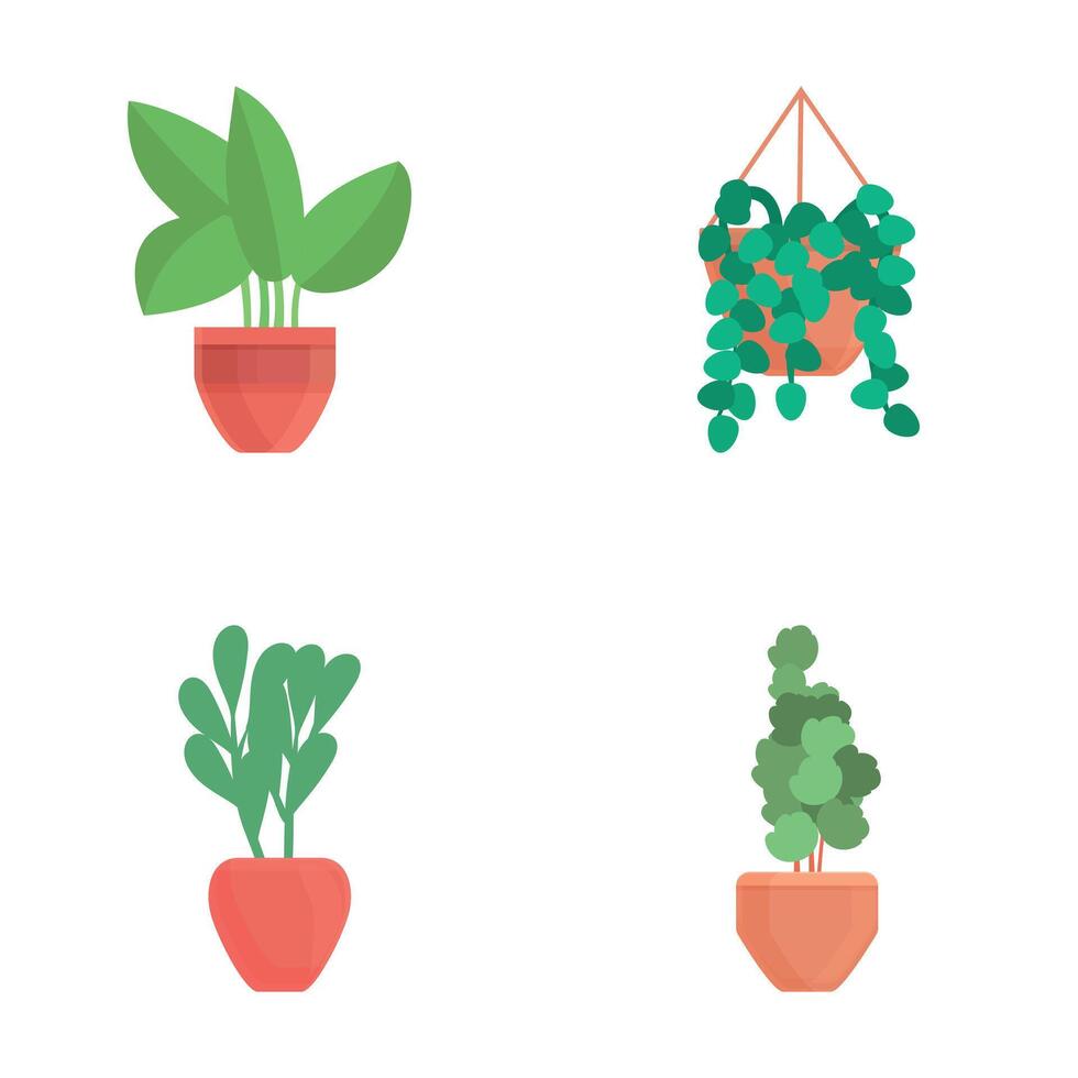 House flower icons set cartoon vector. Home plant and flower in pot vector