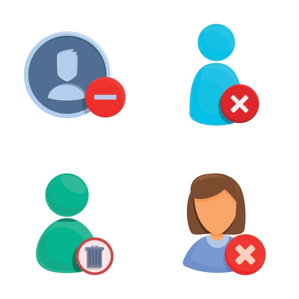 Delete account icons set cartoon vector. Account cannot be accessed or used vector