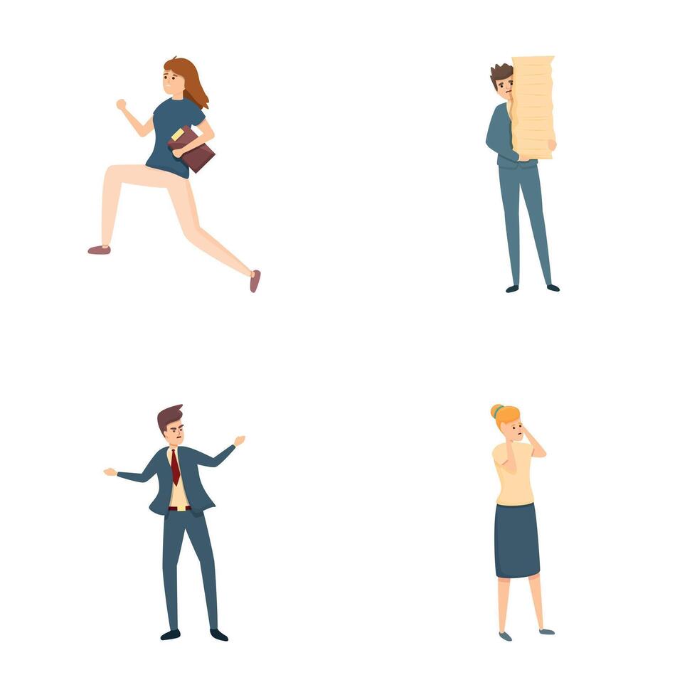 Urgent job icons set cartoon vector. Hurrying and running office worker vector