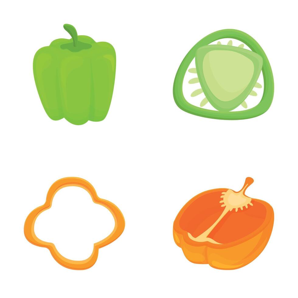 Pepper icons set cartoon vector. Different sort of pepper in various color vector