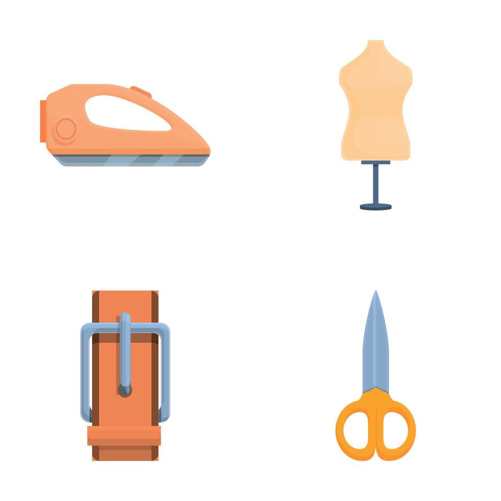 Atelier equipment icons set cartoon vector. Equipment for repair and tailoring vector