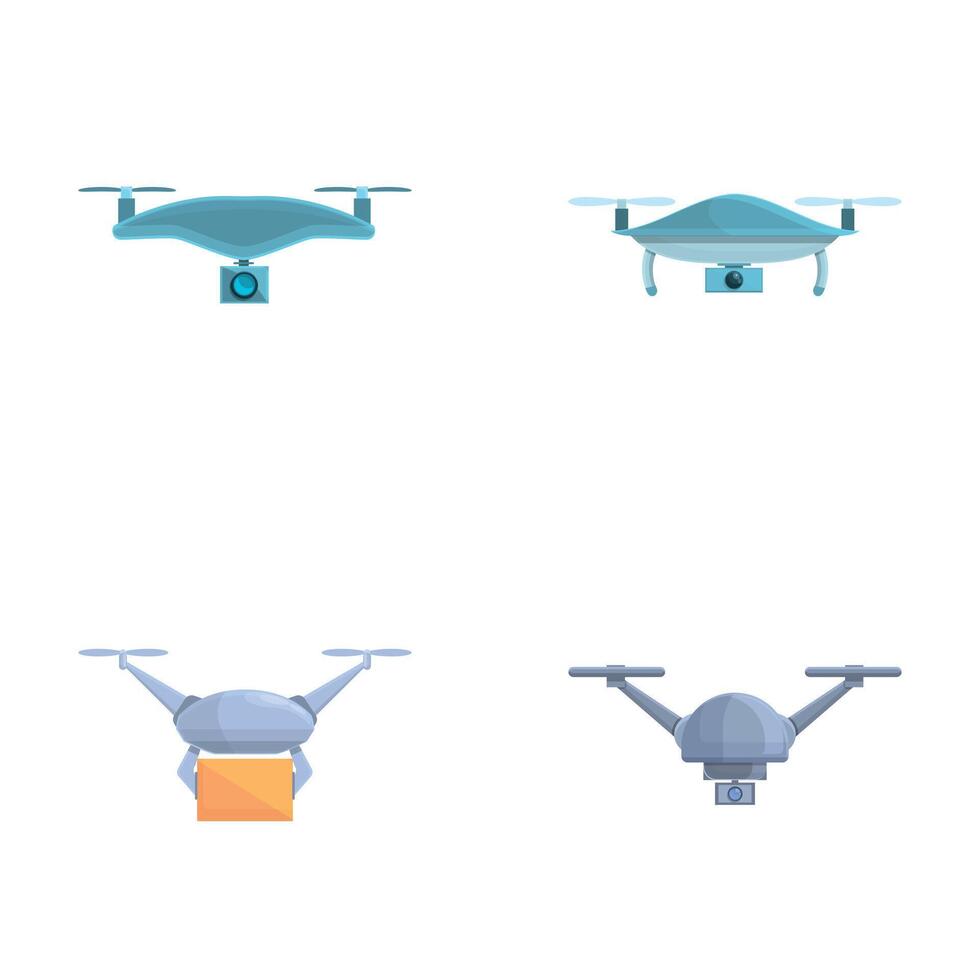 Drone delivery icons set cartoon vector. Shipping parcel package with drone vector