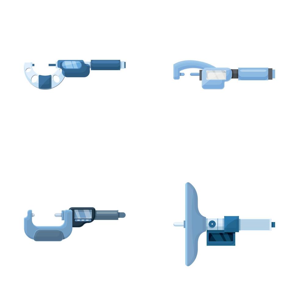 Digital caliper icons set cartoon vector. Laboratory electronic micrometer vector