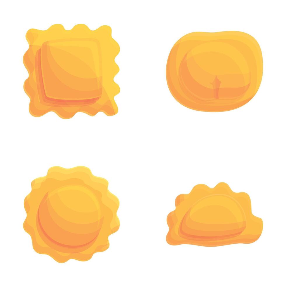 Tasty ravioli icons set cartoon vector. Ravioli of various shape vector