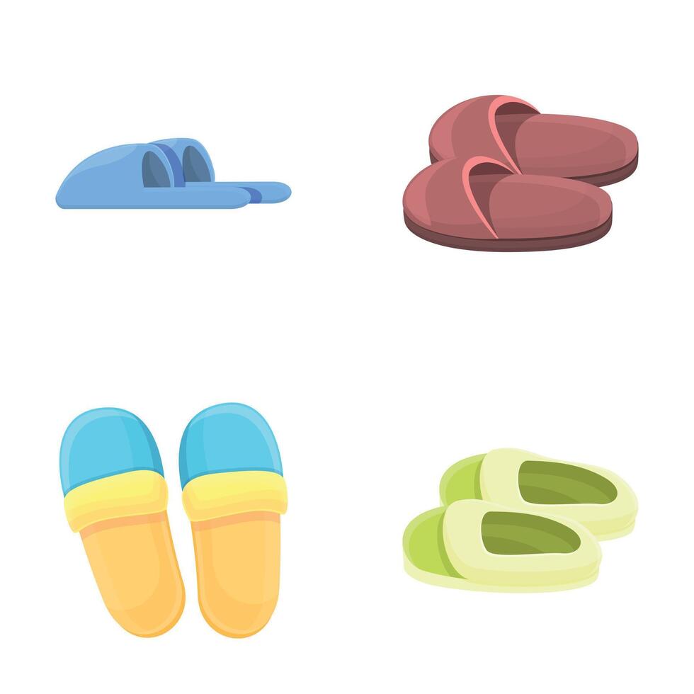 Home slippers icons set cartoon vector. House soft and comfy footwear vector