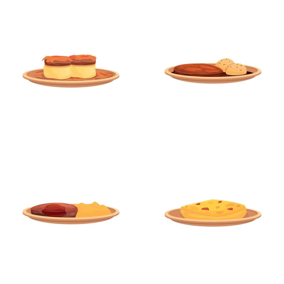Breakfast icons set cartoon vector. Different type of dish vector