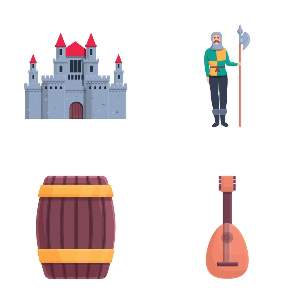 Medieval period icons set cartoon vector. Middle ages attribute vector