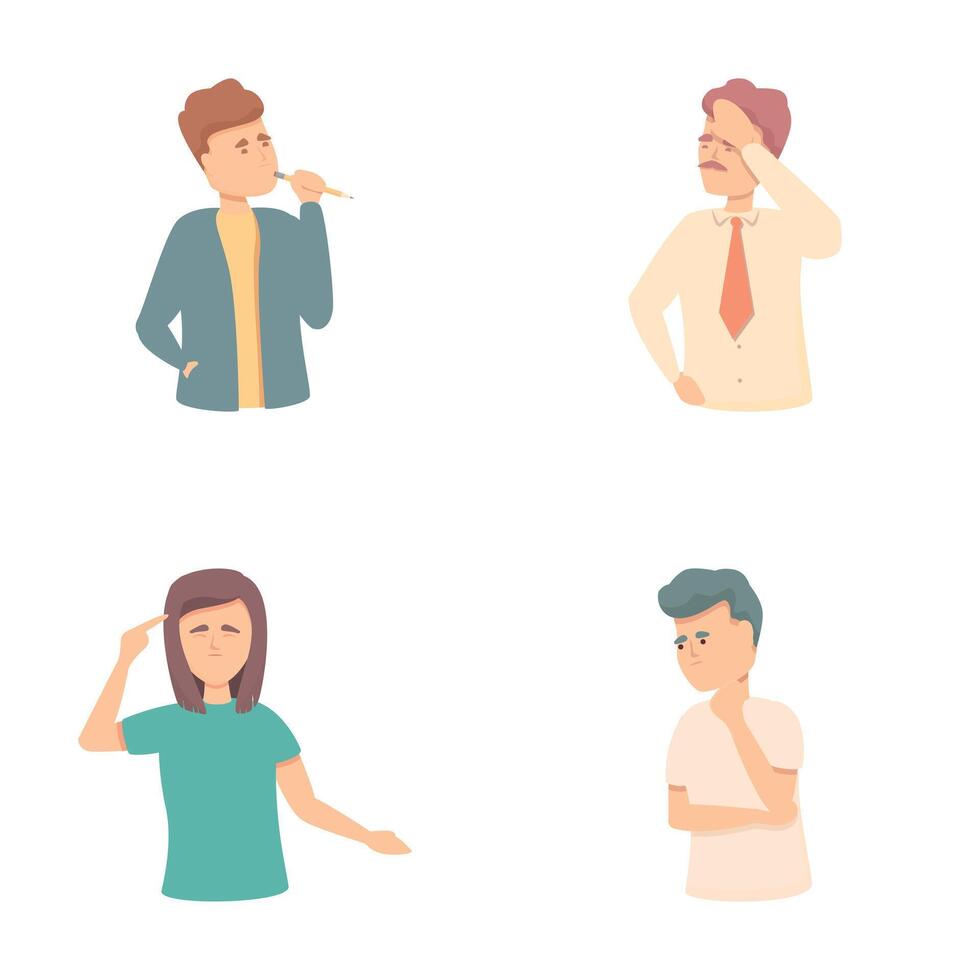 Memory losses icons set cartoon vector. Problem memory loss clouding mind vector